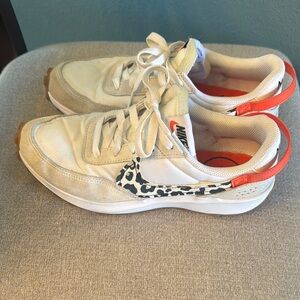 Nike White and Animal Print Sneakers with Red Accents